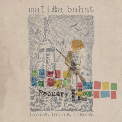 Dve sliki sta nalepljeni ena na drugo, vendar s učinkom prosojnosti, tako da se vidita oba motiva hkrati. Prvi motiv ima risbo okostnjaka, ujetega v celico, nad njim piše mališa bahat, spodaj Lovers. Loners. Losers. Druga slika, ima za kolaž ženske figure s puško in cvetlicami namesto glave. Med njenimi nogami so izrezki kvadratkov različnih barv. Zraven piše Febuary.