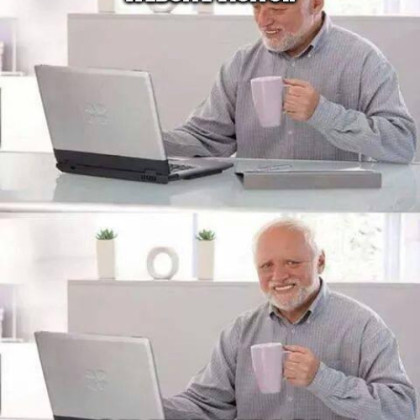 Mem starejšega strička, ki pravi "hej, imam obiskovalca" in nato "aja jaz sem, lol" v naslednjem okvirčku