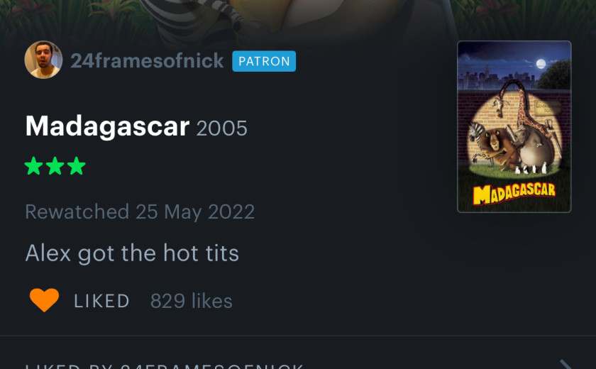 Letterboxd ocena avtorja 24framesofnick, beroč: Alex got the hot tits